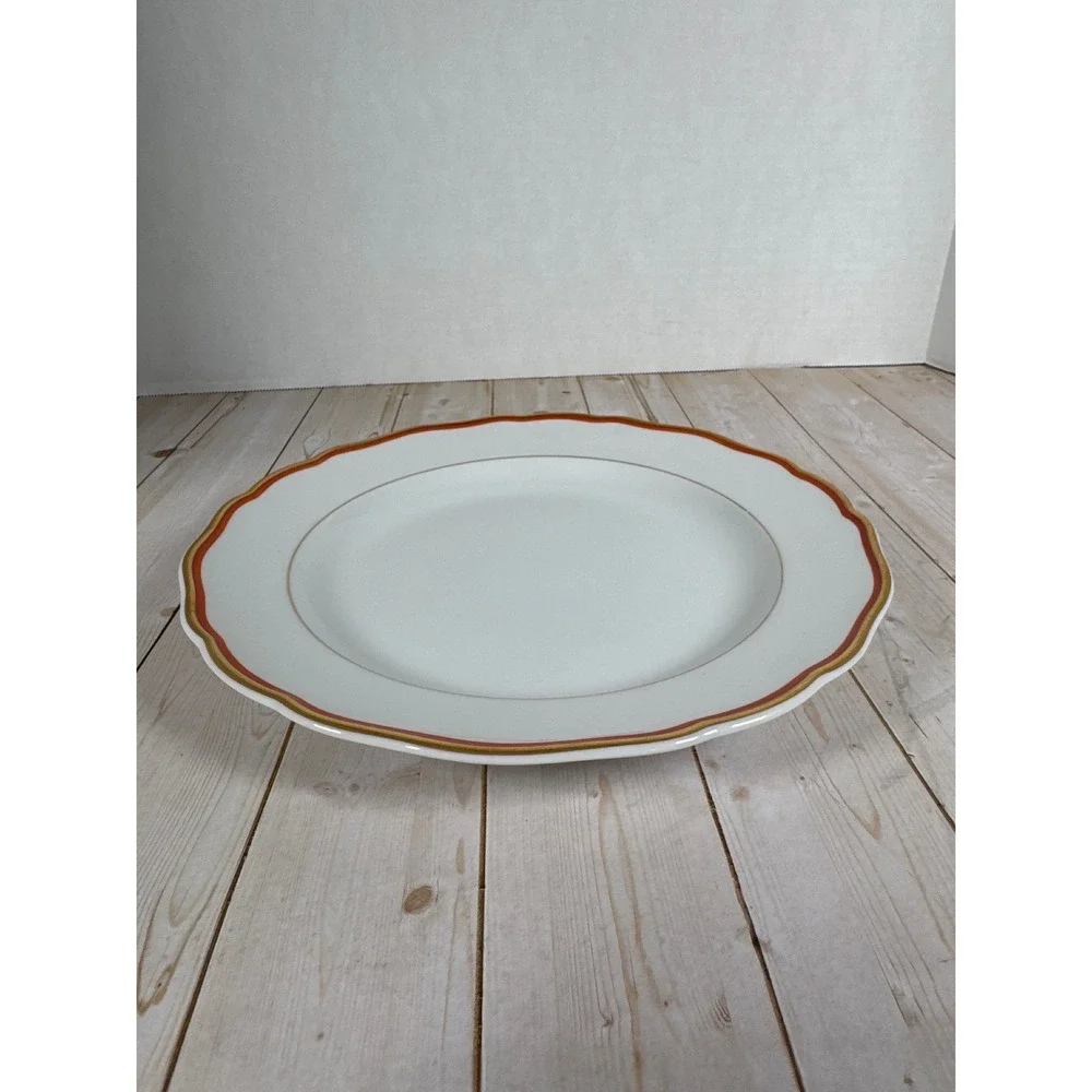 Meissen Orange Band Dinner Plate‎ Wide Gold Trim Crossed Swords 9 5/8